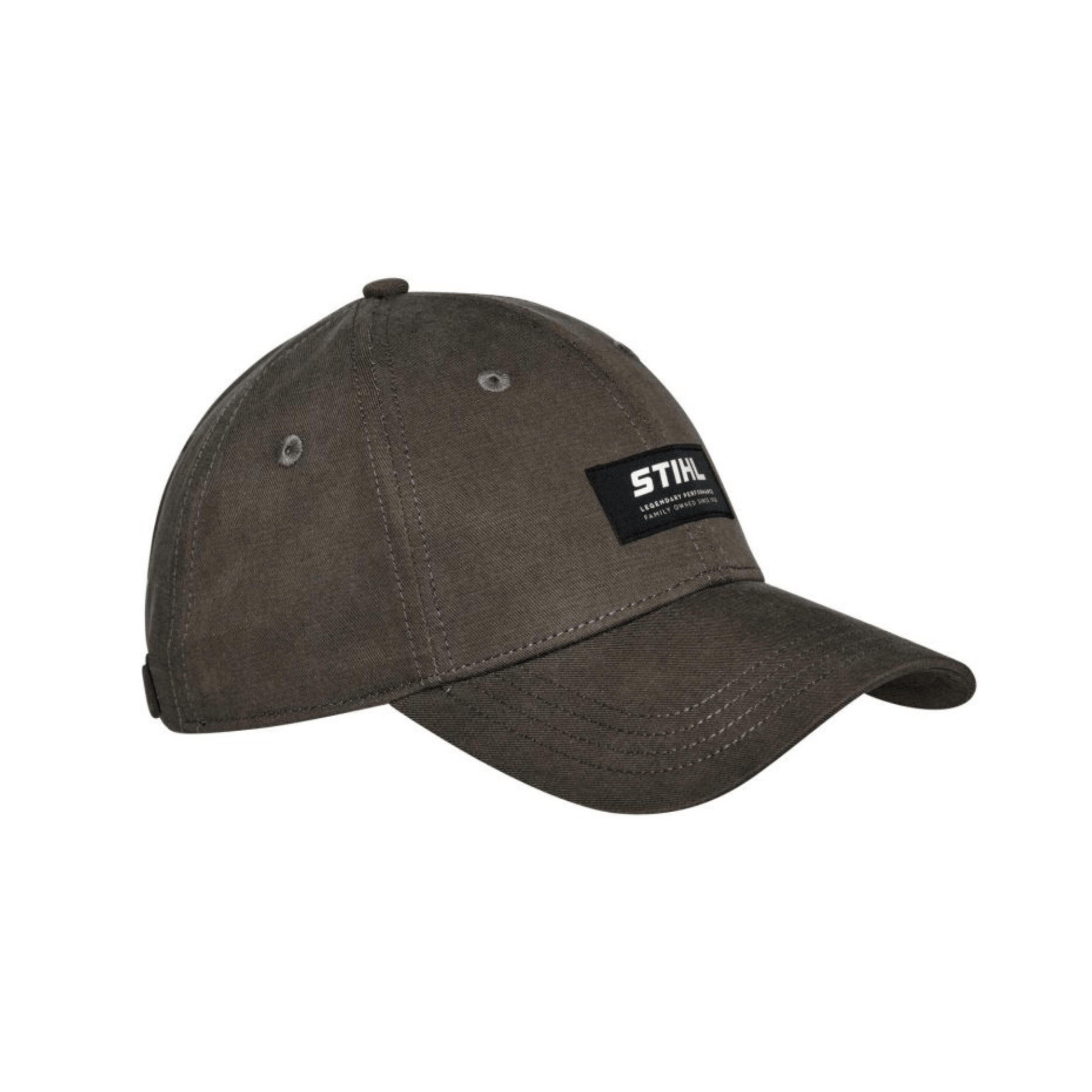 STIHL branded baseball cap, light fabric, likely lyocell. Curved brim, adjustable strap. Logo visible on front