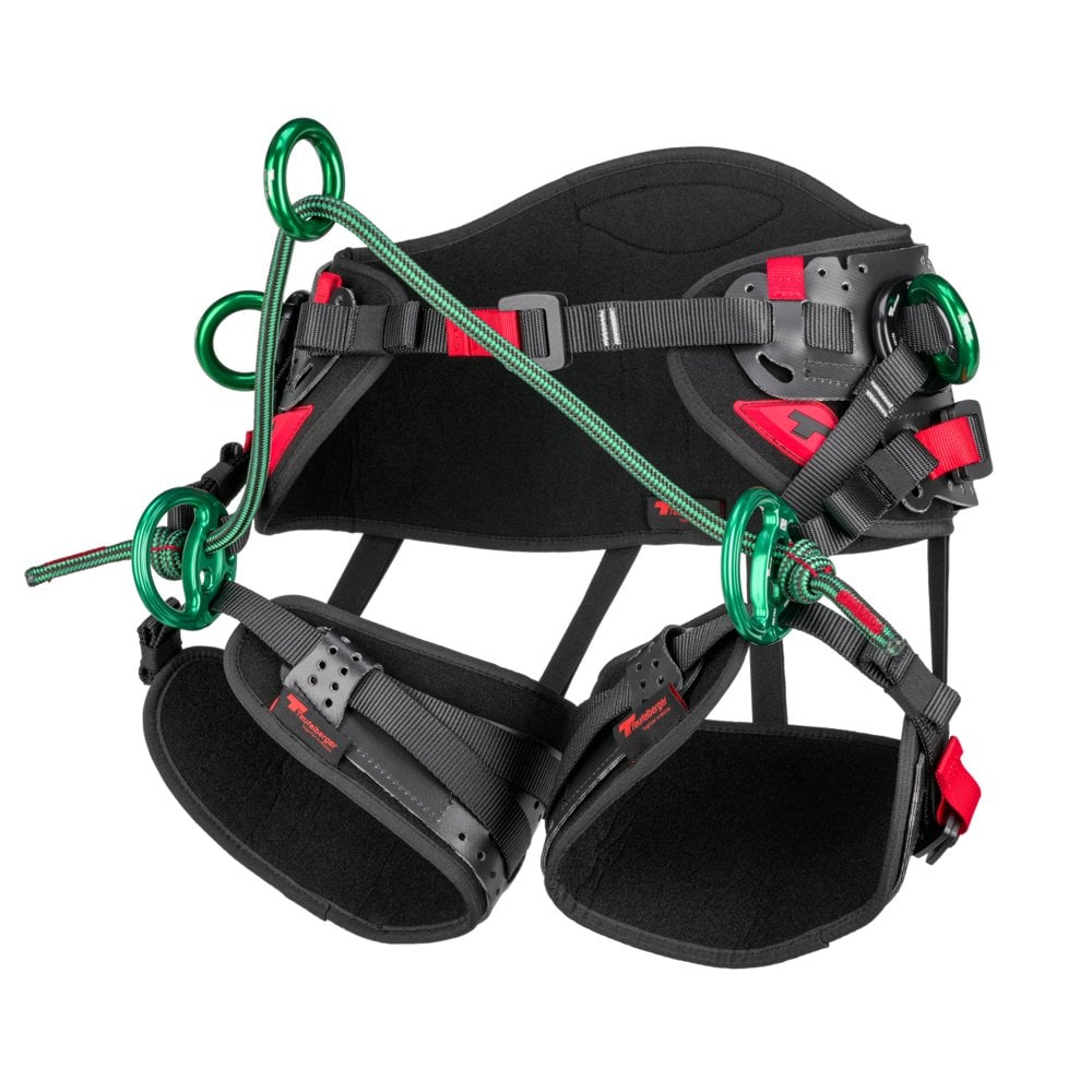 Teufelberger treeMOTION Essential harness. red/black, adjustable straps, gear loops. For safe tree climbing