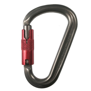 ISC HMS SuperSafe Carabiner, silver with red locking sleeve, open gate facing right