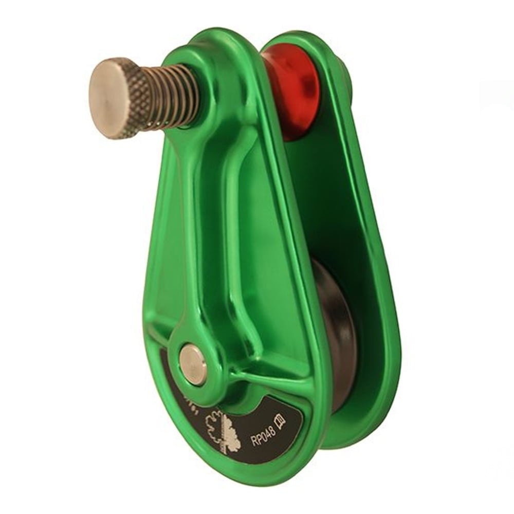 ISC Compact Rigging 13mm Pulley: green and silver metal pulley with a single sheave, rated for 13mm rope